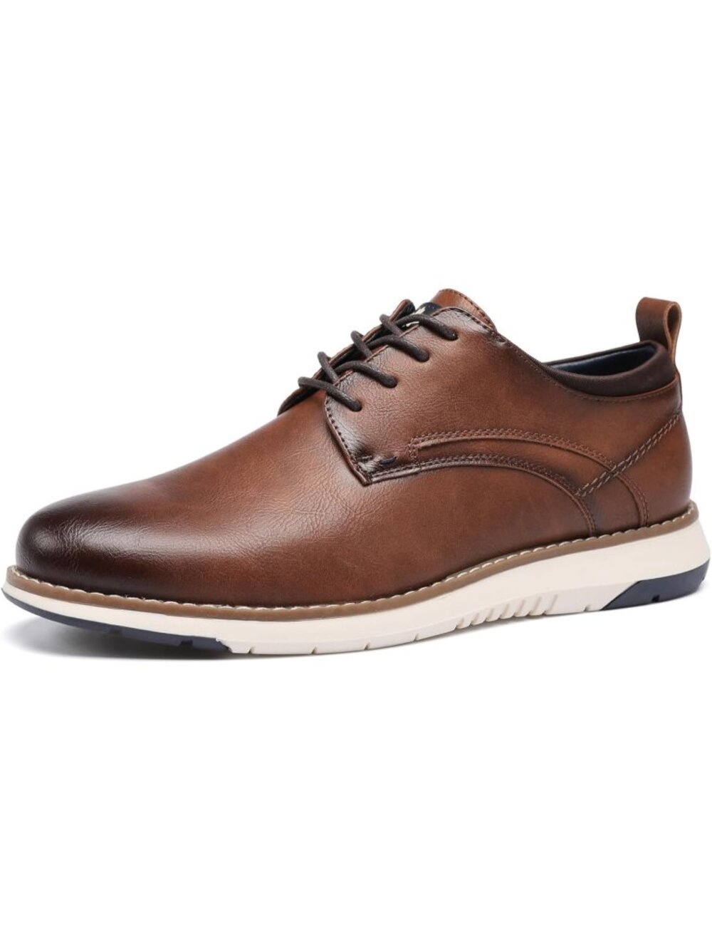 Men's Brown Plain Toe Kitten Heel Perforated Lace-up Business Dress Oxford Shoes